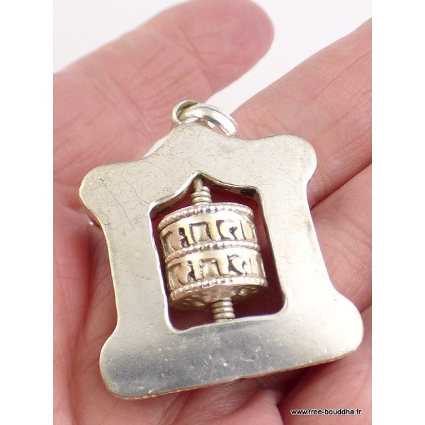 Pendentif tibétain Moulin à prières imitation Lapis lazuli Bijoux tibetains bouddhistes FC8.1