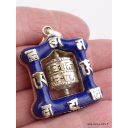 Pendentif tibétain Moulin à prières imitation Lapis lazuli Bijoux tibetains bouddhistes FC8.1