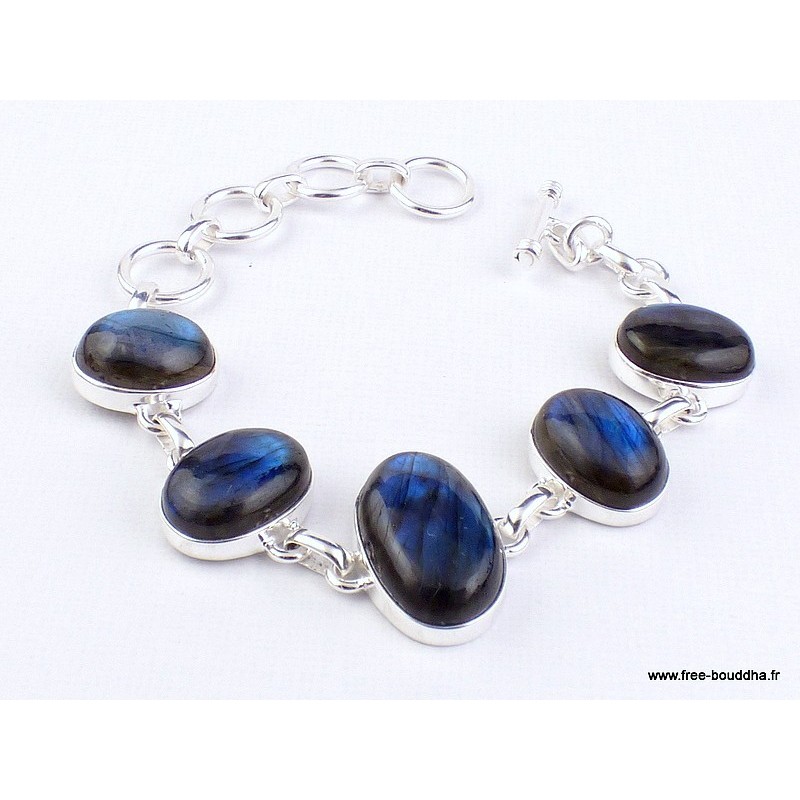Bracelet argent Labradorite bleue cabochon Bijoux en Labradorite WL55