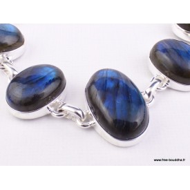 Bracelet labradorite bleue cabochon argent 925, pierres AAA certifiées