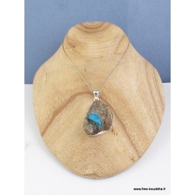 Grand pendentif Cristal de Cavansite sur roche-mère Pendentifs pierres naturelles WL65.1