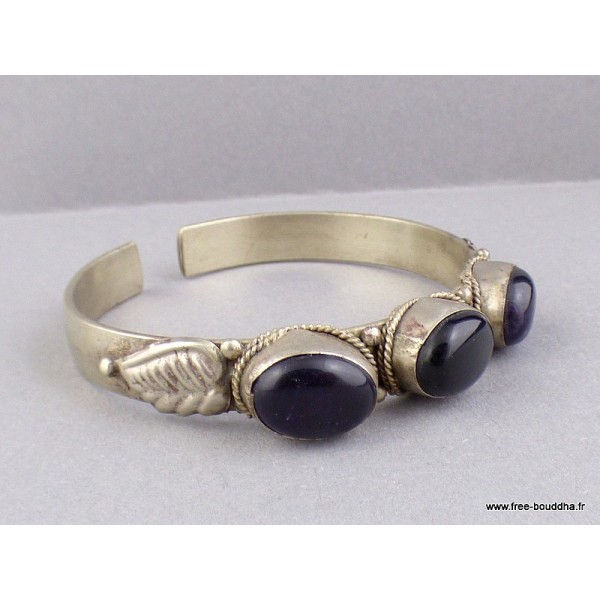 Bracelet tibétain Onyx noir améthyste Bracelets tibétains bouddhistes ref 6003.5