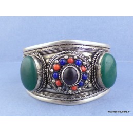 Gros Bracelet tibétain Onyx pierres fantaisie Bijoux tibetains bouddhistes ref 52B