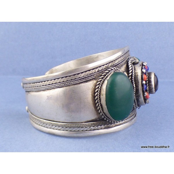 Gros Bracelet tibétain Onyx pierres fantaisie Bracelets tibétains bouddhistes ref 52B
