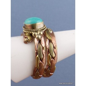 Bague tibétaine tressée laiton et cuivre et Turquoise Bagues tibétaines bouddhistes 5097