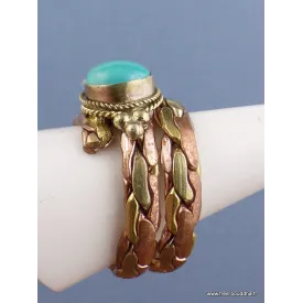 Bague tibétaine tressée laiton et cuivre et Turquoise - Bijoux en Cuivre