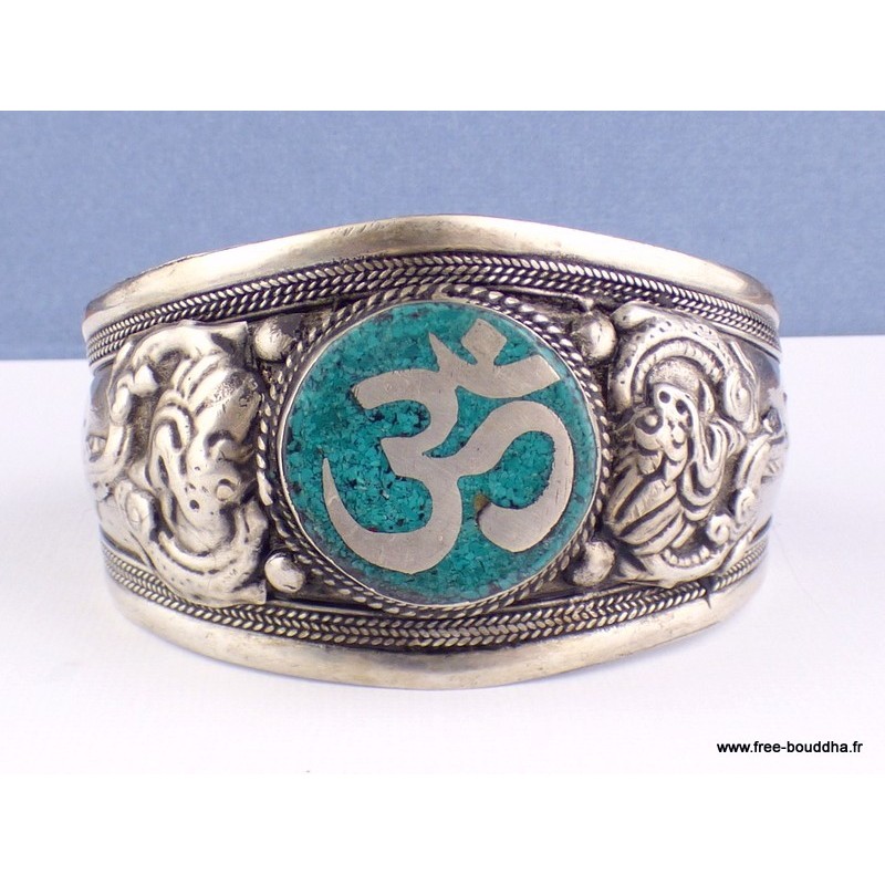 Bracelet tibétain imposant OM turquoise Bijoux tibetains bouddhistes BHB50.1