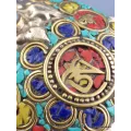 Grand pendentif tibétain bouddhiste os et métal - Pendentifs tibétains bouddhistes