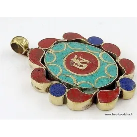 Pendentif bouddhiste OM TIBETAIN pierres fantaisie - Pendentifs tibétains bouddhistes