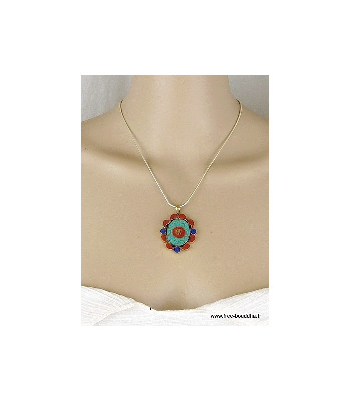 Pendentif bouddhiste OM TIBETAIN pierres fantaisie Bijoux tibetains bouddhistes 4002