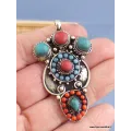 Pendentif tibétain style antique - Corail Turquoise - Pendentifs tibétains bouddhistes