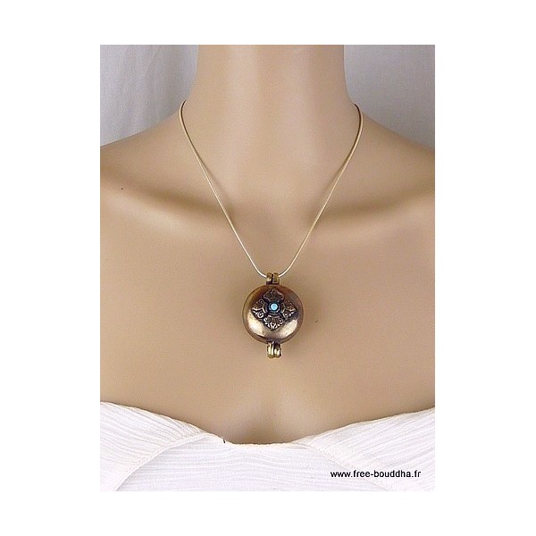 Pendentif tibétain Ghau double dorjé patiné bronze Bijoux tibetains bouddhistes 4094