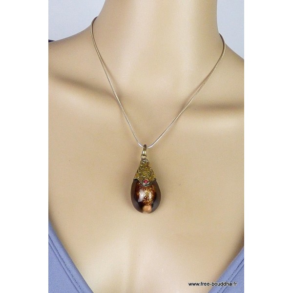Pendentif tibétain Népalais Coquillage Bijoux tibetains bouddhistes ref 41