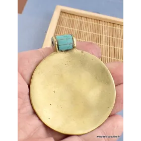 Pendentif bouddhiste Om tibétain laiton turquoise - Pendentifs tibétains bouddhistes