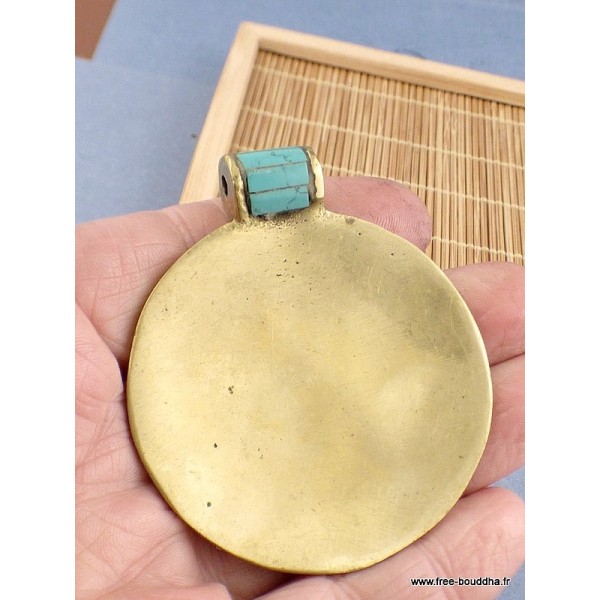 Pendentif bouddhiste Om tibétain laiton turquoise Bijoux tibetains bouddhistes BHP70.3