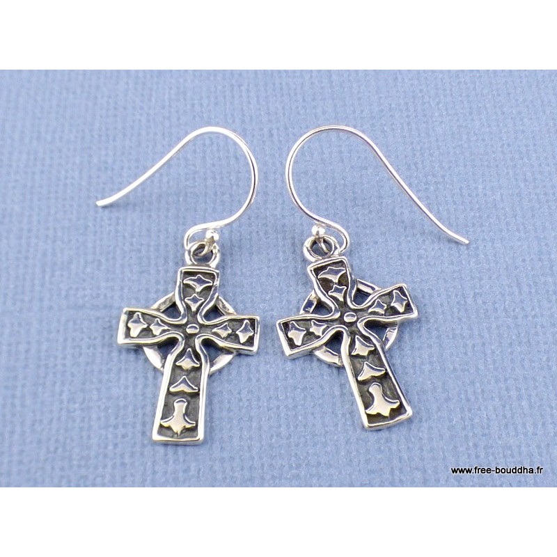 Boucles d'oreilles CROIX CELTIQUE Pendentifs pierres naturelles MB11