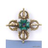 Double Dorjé tibétain en laiton et turquoise Cloches et dorjé tibétains DBLE25.1