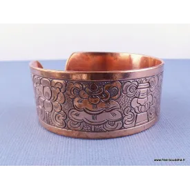 Large bracelet tibetain en cuivre 8 signes auspicieux - Bracelets tibétains bouddhistes