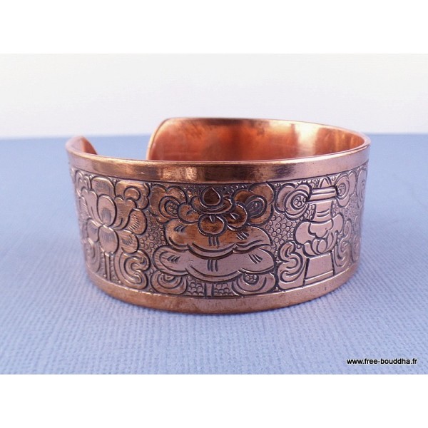 Large bracelet tibetain en cuivre 8 signes auspicieux Bracelets tibétains bouddhistes ref 16B