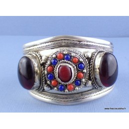 Gros bracelet tibétain Grenat Cornaline Bijoux tibetains bouddhistes ref 52G