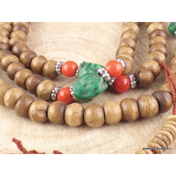 Mala bouddhiste en Os de Buffle brun Mala tibétain 108 perles AA125.1