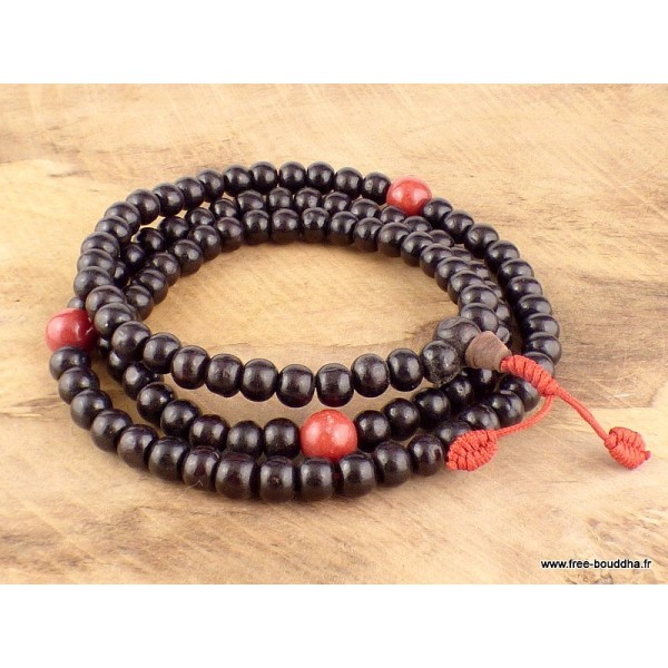 Mala tibetain Bois de Rose et Corail Mala tibétain 108 perles BDR1