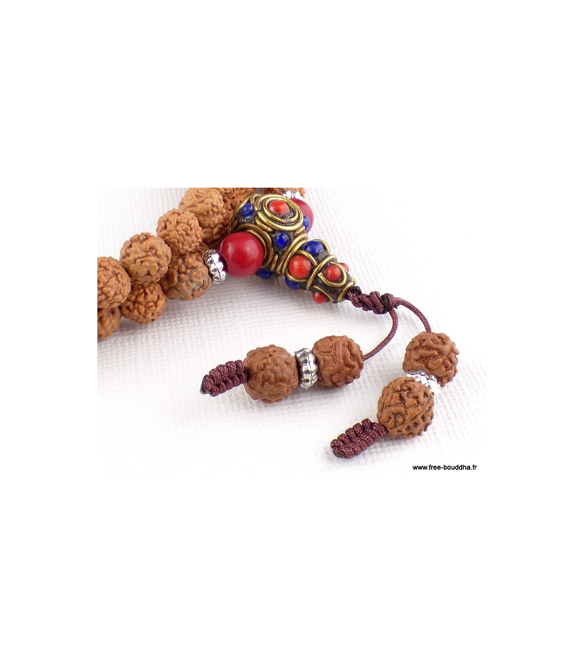 Bracelet Tibétain Samsara Shamballa - Perles Palo Santo 8mm, Fil Coton Ciré Marron Réglable