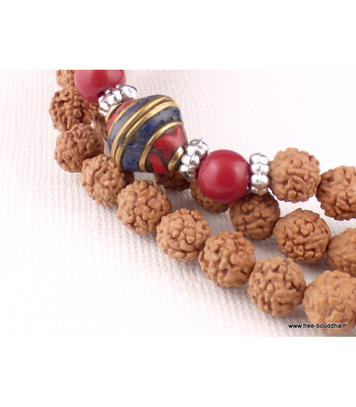 Mala de prières bouddhiste en Rudraksha Mala tibétain 108 perles BM31.2