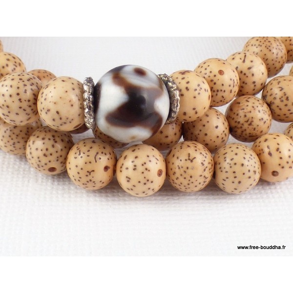 Mala 108 perles en Graines de Lotus et perle Dzi Mala tibétain 108 perles MALALOT1