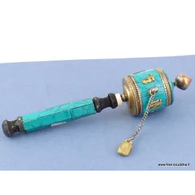 Moulin à prières tibétain en Turquoise 16 cm - Objets rituels bouddhistes