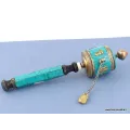 Moulin à prières tibétain en Turquoise 16 cm - Objets rituels bouddhistes