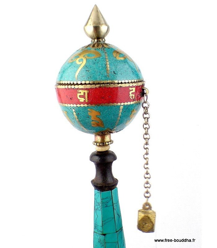 Moulin à prières bouddhiste boule Yeux du Bouddha 20,5 cm Moulins à Prières tibétains ref 12.5
