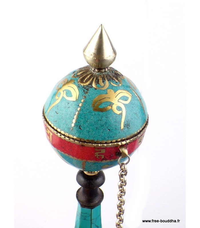 Moulin à prières bouddhiste boule Yeux du Bouddha 20,5 cm Moulins à Prières tibétains ref 12.5