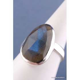 Bague Labradorite bleu foncé asymétrique taille ajustable Bijoux en Labradorite TUV57.3