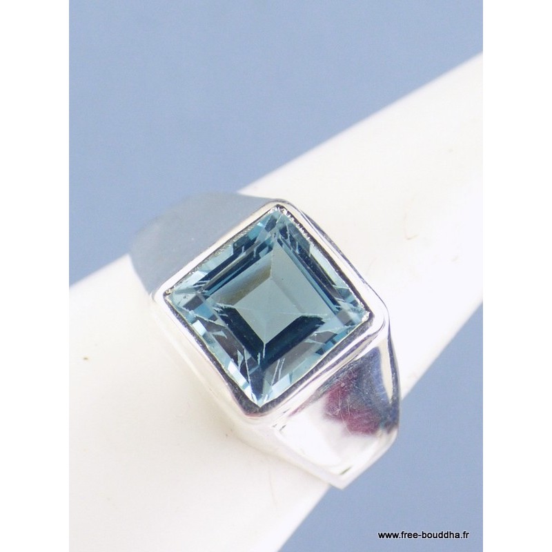 Bague Topaze bleue facettée carrée T 54 Bijoux en Topaze  KB39.3