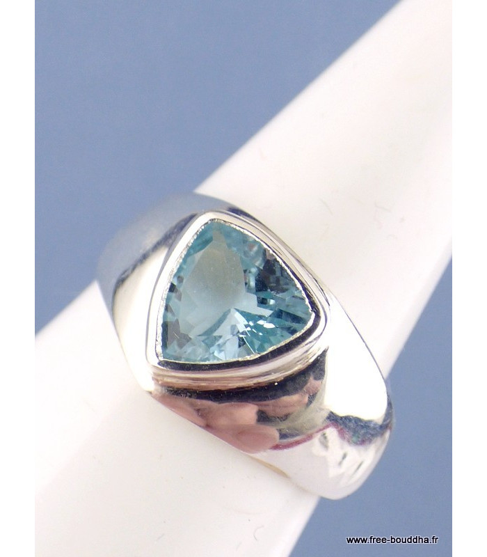 Bague triangulaire Topaze bleue T 57-c Bijoux en Topaze KB39.4
