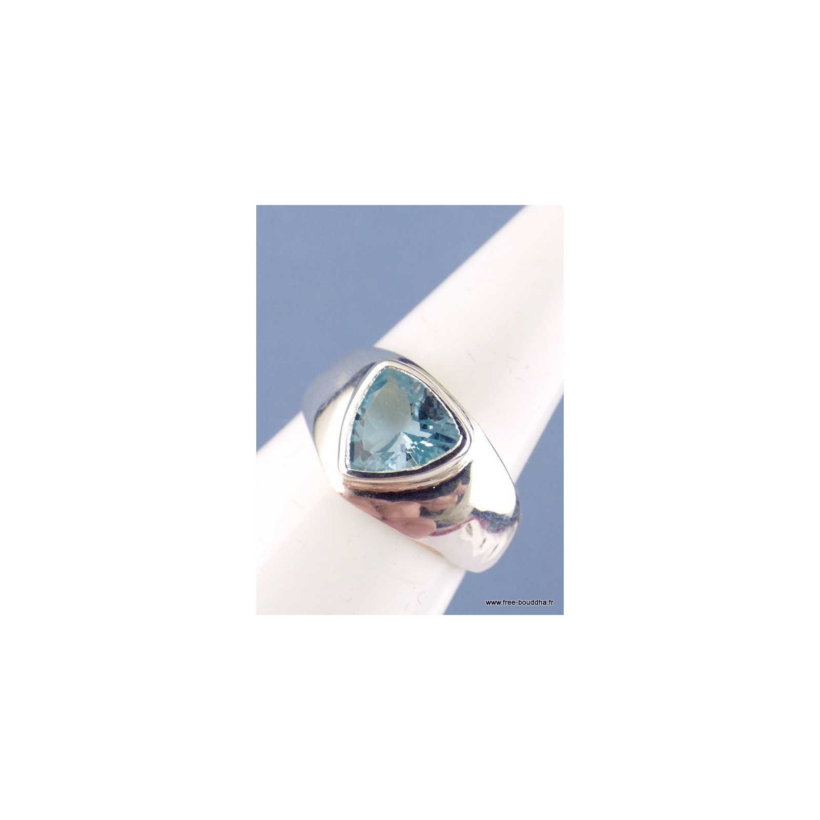 Bague Argent Sterling 925 Avec Topaze Bleue - Taille 57 - Occasion Très Bon état