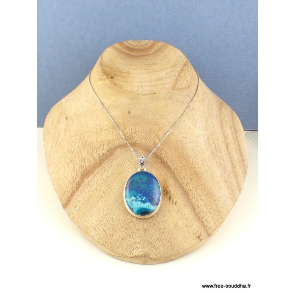 Splendide Shattuckite sur argent 925 Pendentifs pierres naturelles TUV19.5