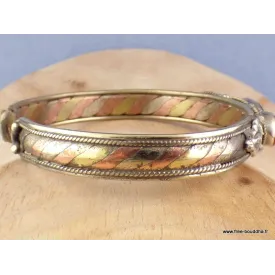 Bracelet tibétain tressé cuivre laiton Corail Onyx vert - Bijoux en Cuivre
