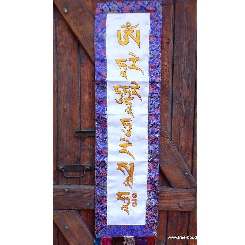 Tenture tibétaine bannière Mantra de Tara couleur blanche Tentures tibétaines Bouddha MTARA2