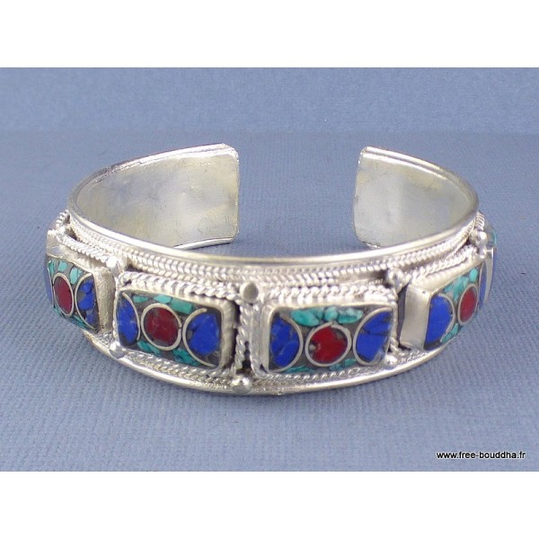 Bracelet tibétain jonc metal et pierres Bracelets tibétains bouddhistes BM41