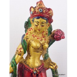 Petite statuette Tara Verte peinte dorée Statuettes Bouddhistes PSTV2