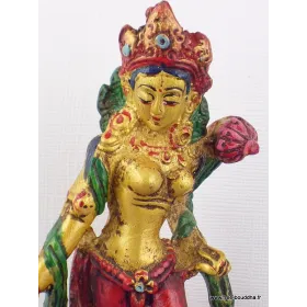 Petite statuette tibétaine Tara Verte peinte dorée - Statuettes bouddhistes tibétaines artisanales