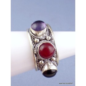 Bague tibétaine 3 pierres Cornaline Améthyste T 56 à 60 Bagues tibétaines bouddhistes ref201