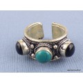 Bague tibétaine 3 pierres Turquoise Onyx T 56 à 60 Bagues tibétaines bouddhistes 5097.3