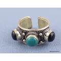 Bague tibétaine 3 pierres Turquoise Onyx T 56 à 60 - Bagues tibétaines bouddhistes