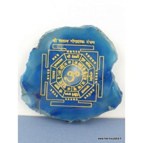 Décoration bouddhiste Mandala sur Agate naturelle bleue Décoration tibétaine MAND3