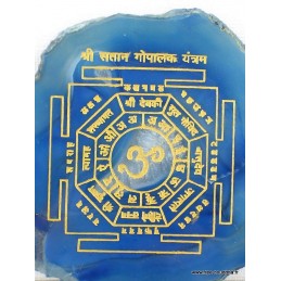 Décoration bouddhiste Mandala sur Agate naturelle bleue Décoration tibétaine MAND3