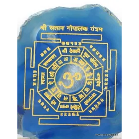 Décoration bouddhiste Mandala sur Agate naturelle bleue - Décoration tibétaine