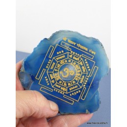 Décoration bouddhiste Mandala sur Agate naturelle bleue Décoration tibétaine MAND3